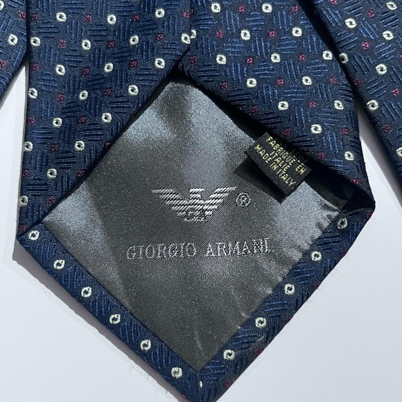Giorgio Armani Tie Men's Blue Geometric 100% Silk Necktie Handmade In Italy - Picture 3 of 4